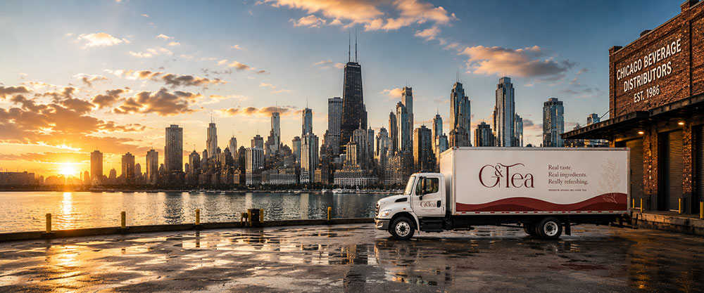 G&Tea distribution truck with Chicago skyline